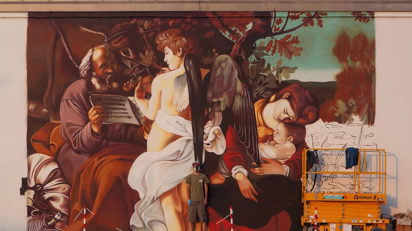  Il murales che raffigura il 'Riposo durante la fuga in Egitto' a Malpensa