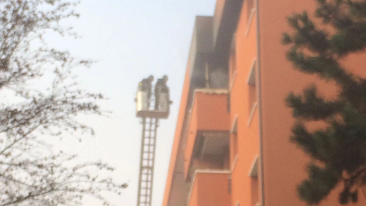 L'incendio in un palazzo, vigili del fuoco al lavoro