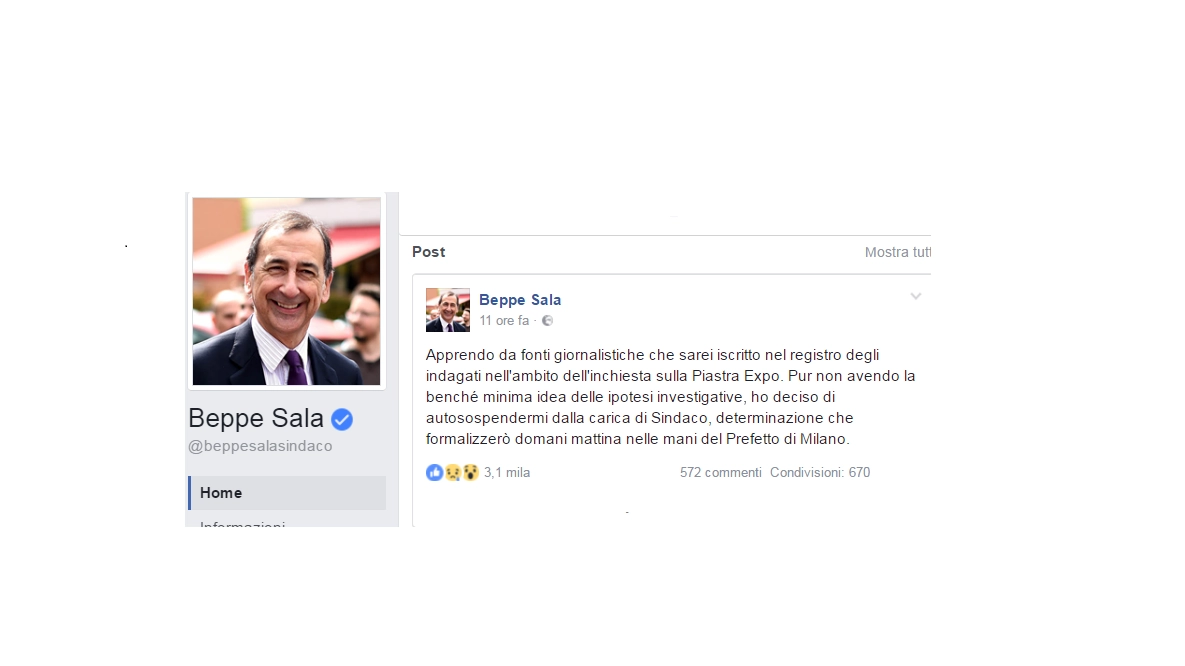 Profilo Facebook di Giuseppe Sala