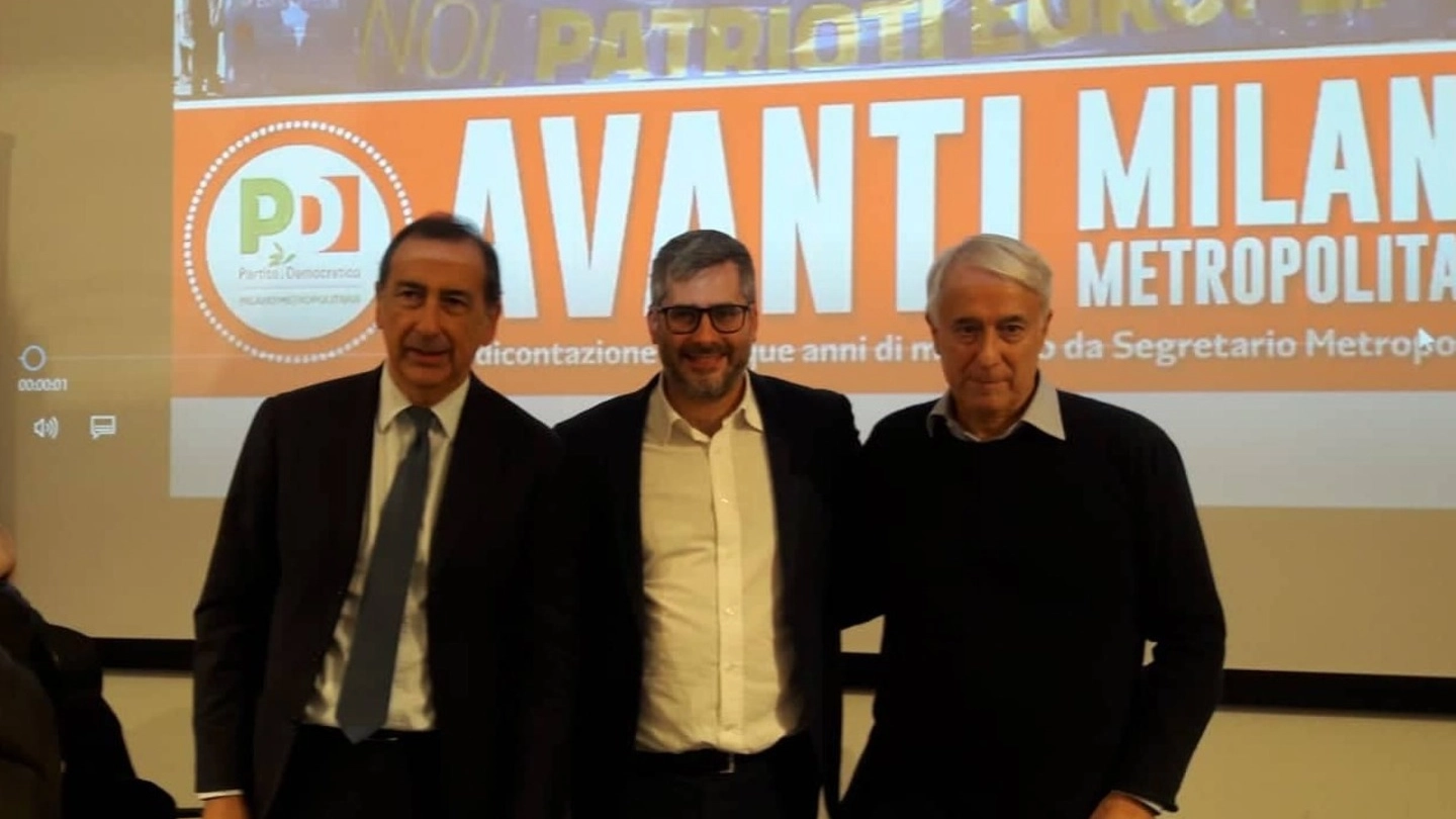 Da sinistra, il sindaco Giuseppe Sala, il segretario Pd Pietro Bussolati e l’ex sindaco Giuliano Pisapia
