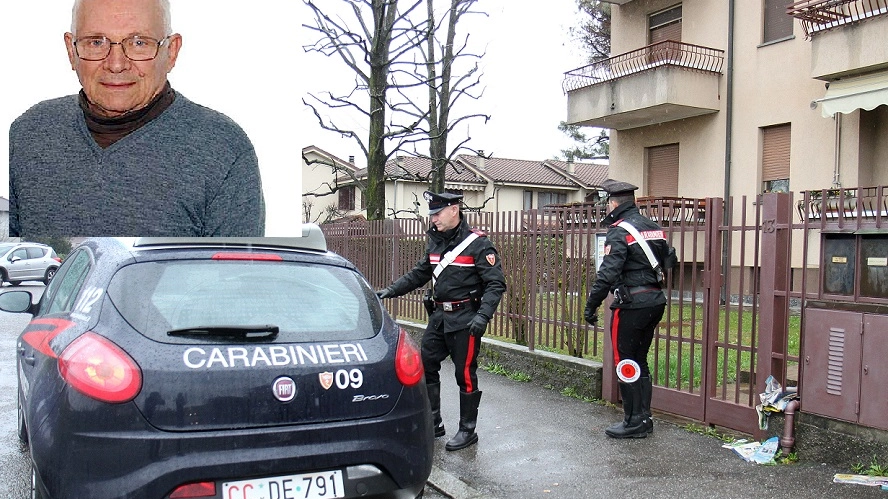Carabinieri davanti all'abitazione. Nel riquadro la vittima (Cusa)