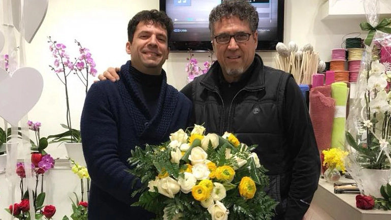 Il fiorista Diego Lipari a Sanremo in compagnia del figlio Marco