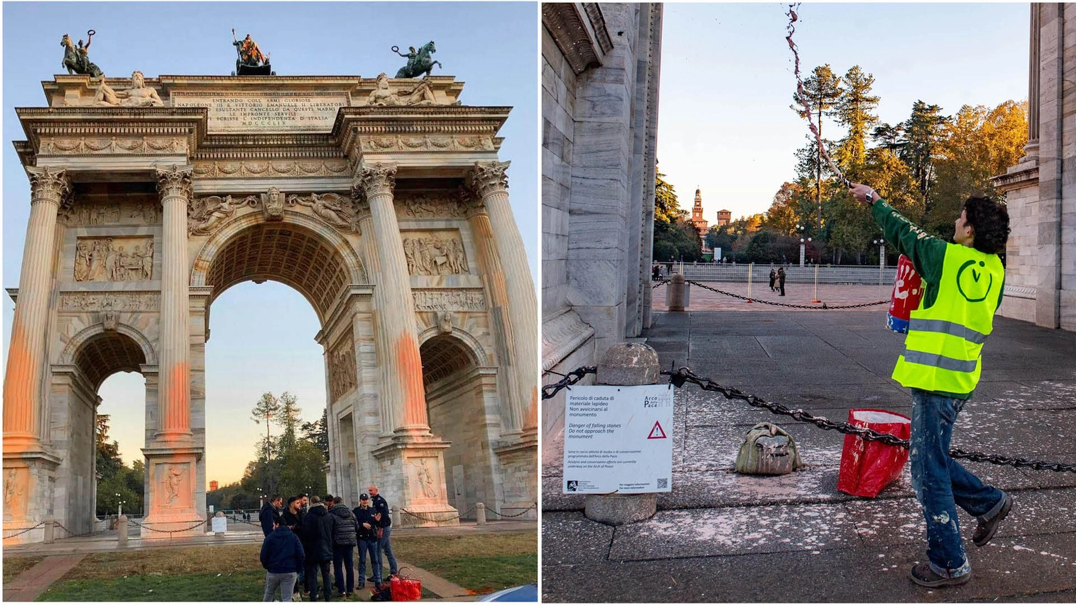 Milano, l'Arco della Pace imbrattato dagli attivisti di Ultima Generazione