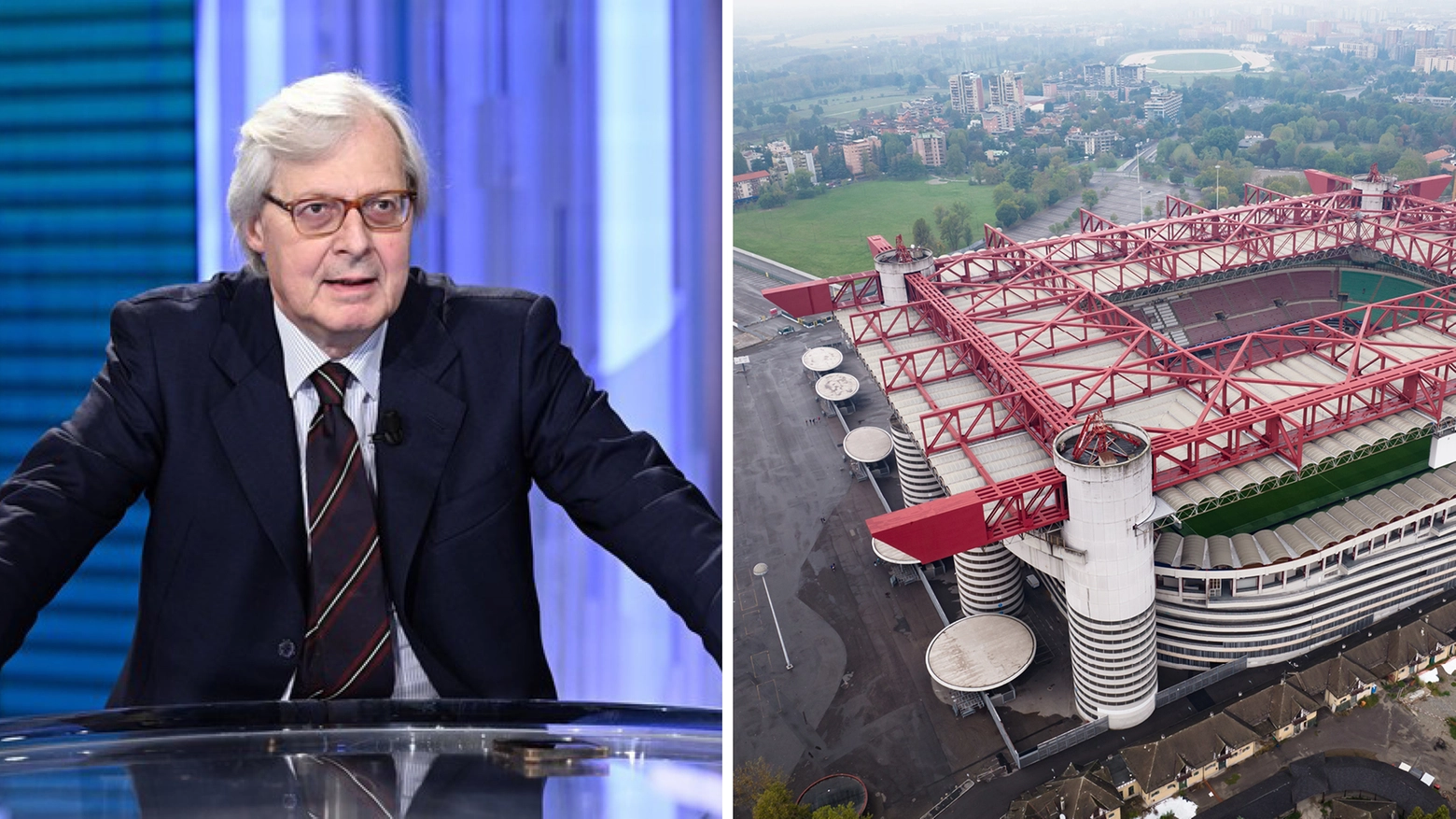 Il sottosegretario alla Cultura Vittorio Sgarbi e lo stadio Meazza, a San Siro Il sottosegretario alla Cultura Vittorio Sgarbi e lo stadio Meazza, a San Siro