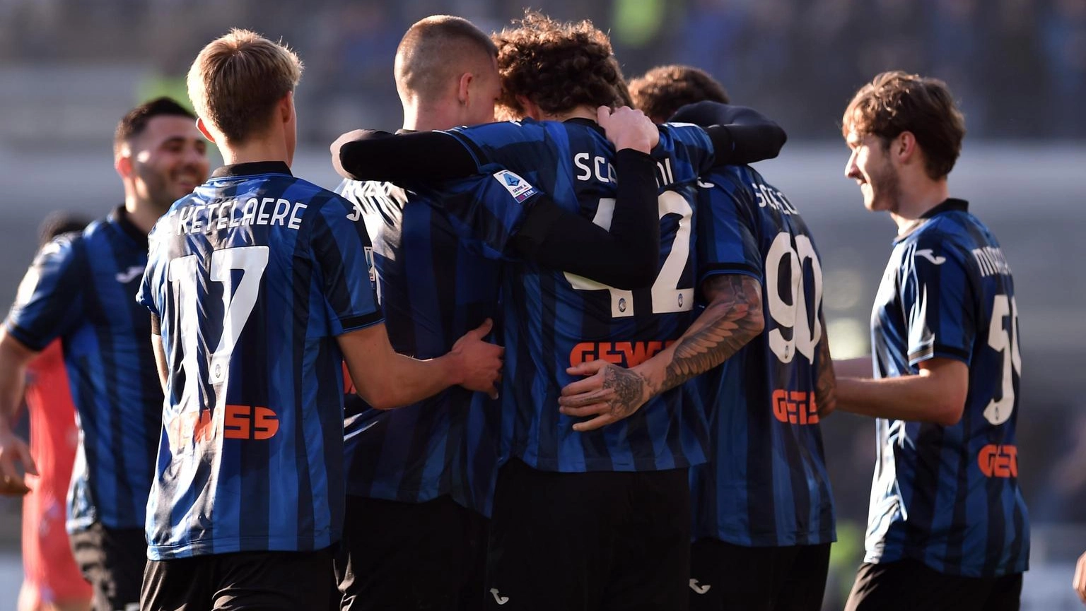 I giocatori dell'Atalanta festeggiano il 2-0 contro l'Udinese (27 gennaio 2024)