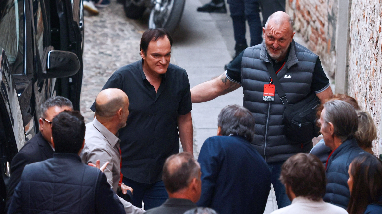 L'arrivo di Quentin Tarantino al teatro Grande di Brescia L'arrivo di Quentin Tarantino al teatro Grande di Brescia