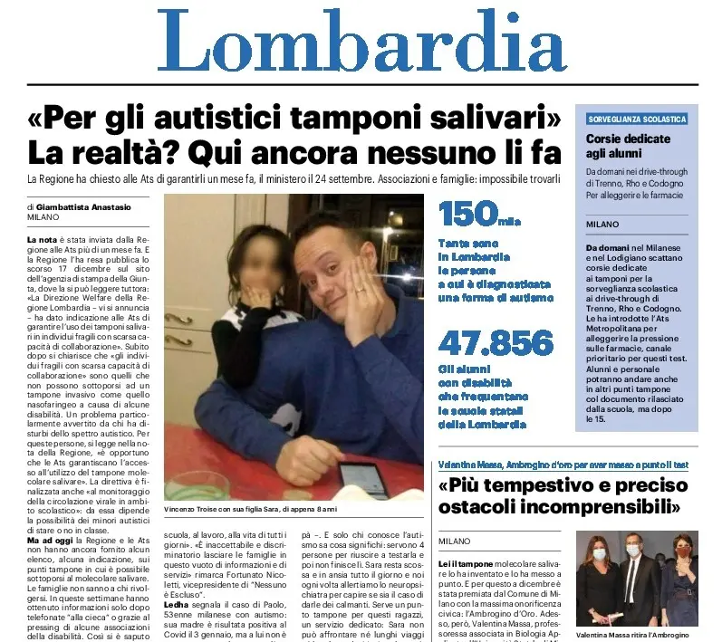 Autistici lasciati senza test salivari. Interrogazione in Consiglio regionale