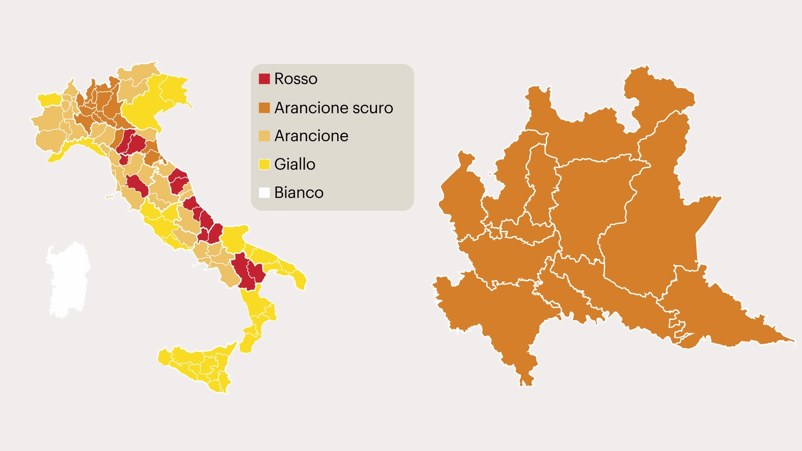 La nuova mappa dell'Italia in vigore da lunedì 8 marzo