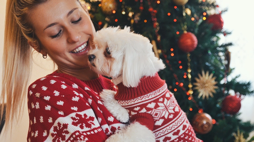 Cane e padrona vestiti uguali per Natale
