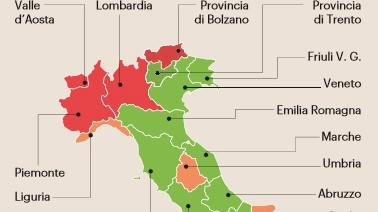 La mappa del rischio Covid in Italia