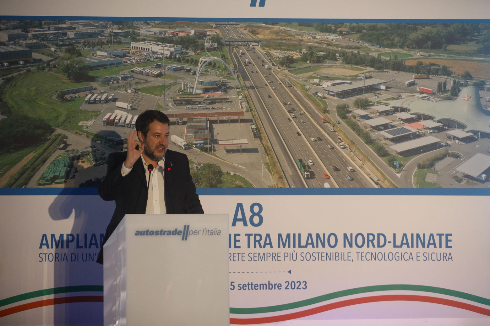 Matteo Salvini all'inaugurazione quinta corsia a Lainate