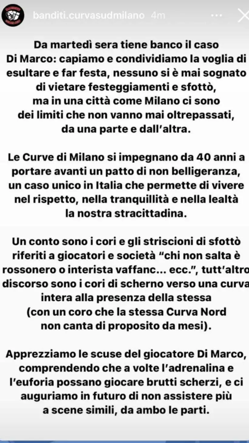 Il messaggio della Curva Sud
