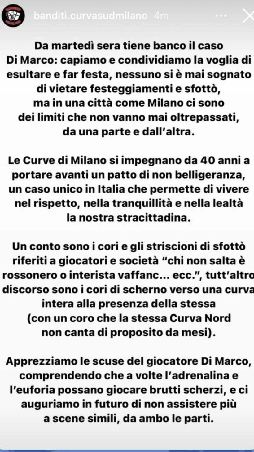 Il messaggio della Curva Sud