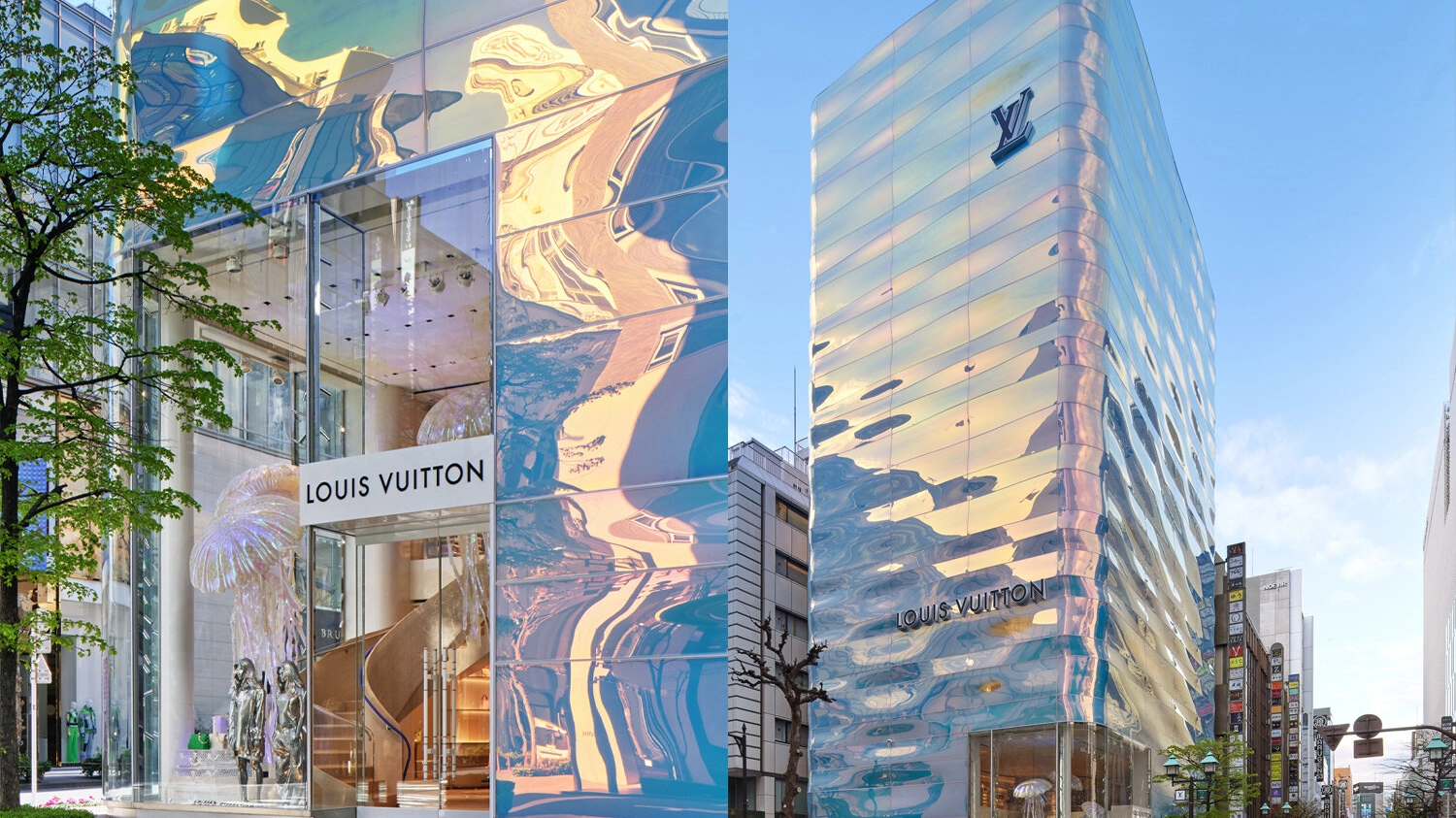 Gli architetti Jun Aoki e Peter Marino hanno ristrutturato, a Tokyo, il più grande store della maison. Il palazzo è pensato come una enorme cascata d'acqua