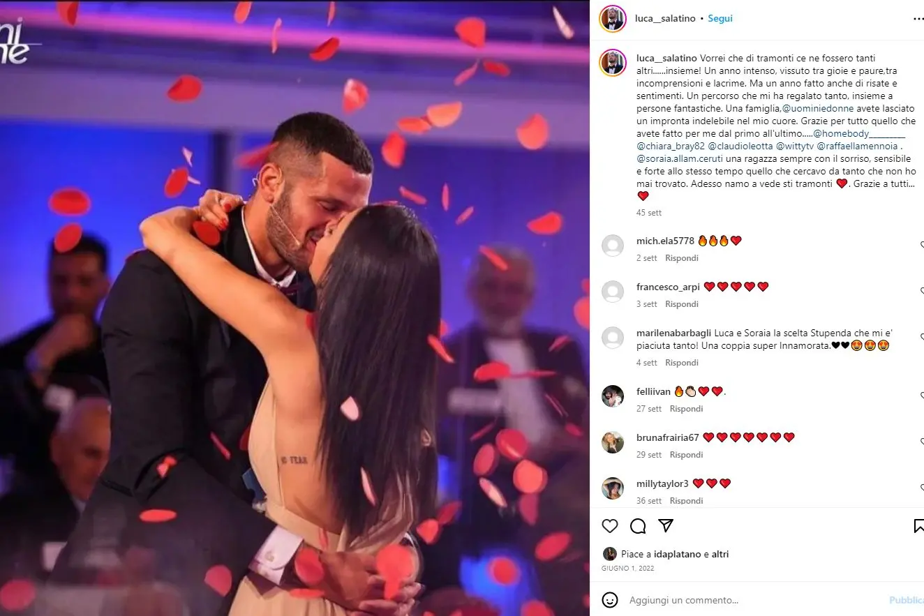 Luca Salatino e Soraia, la scelta a 'Uomini e Donne' (post Instagram)