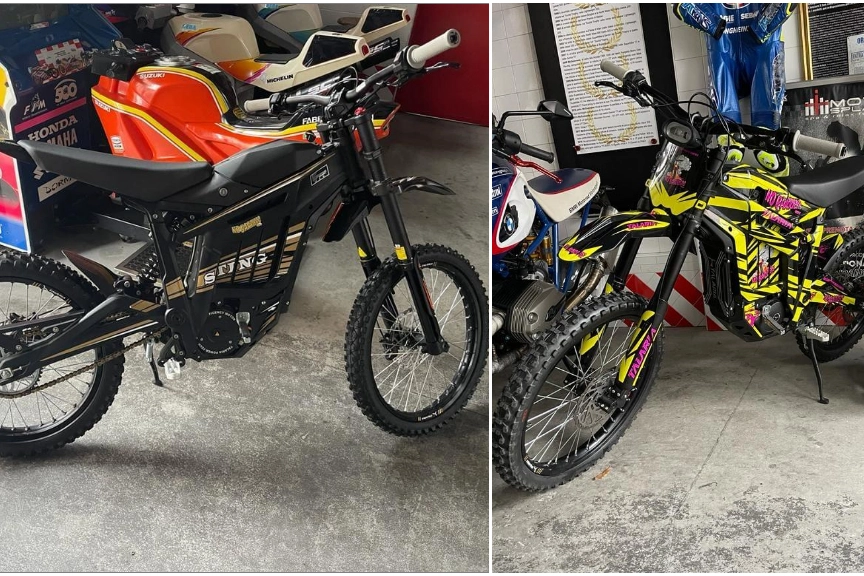 La moto elettrica rubata ai No Barriers. A sinistra, il mezzo senza decorazioni. A sinistra, com'era la moto prima del furto