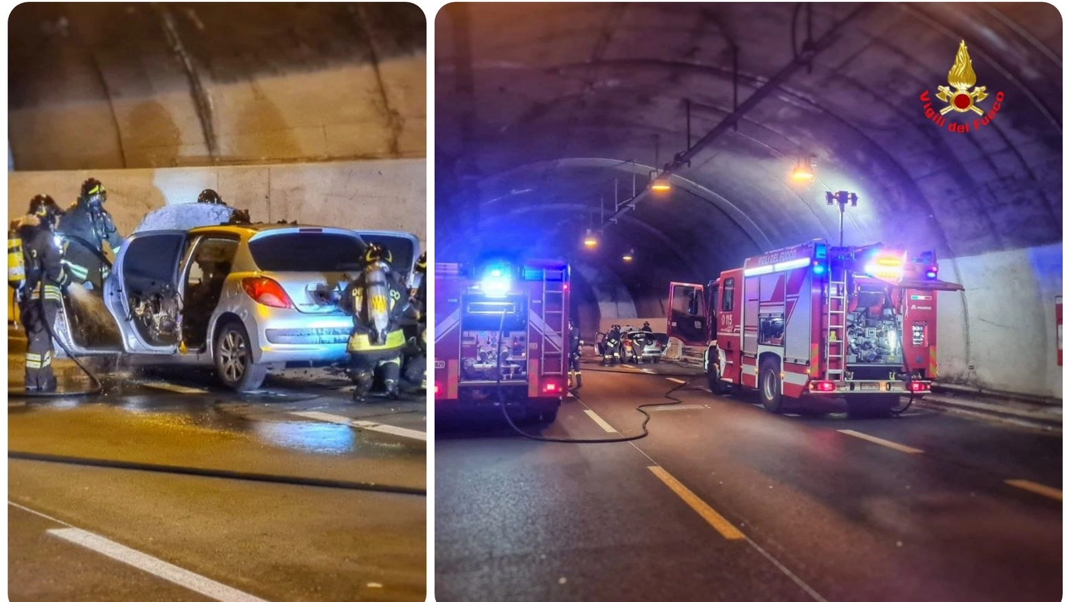 Dervio, auto in fiamme in galleria Dervio, auto in fiamme in galleria