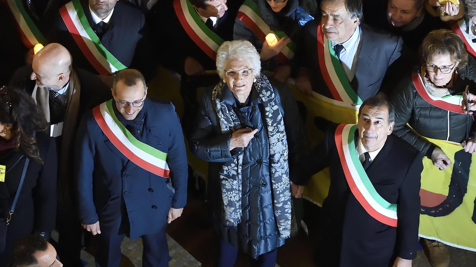 Liliana Segre con i sindaci Matteo Ricci e Beppe Sala