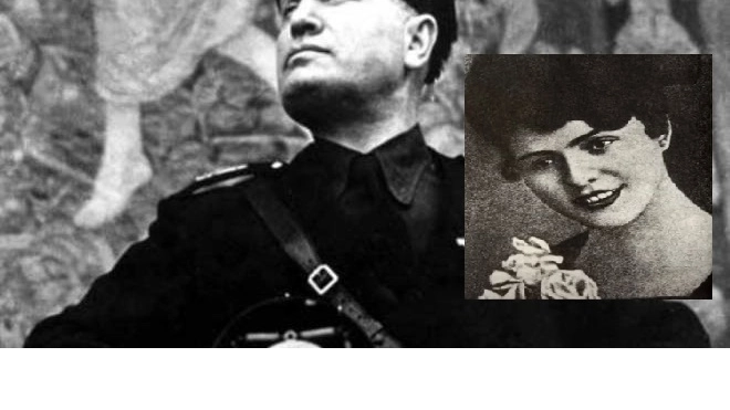 Benito Mussolini. Nel riquadro, Elena Curti