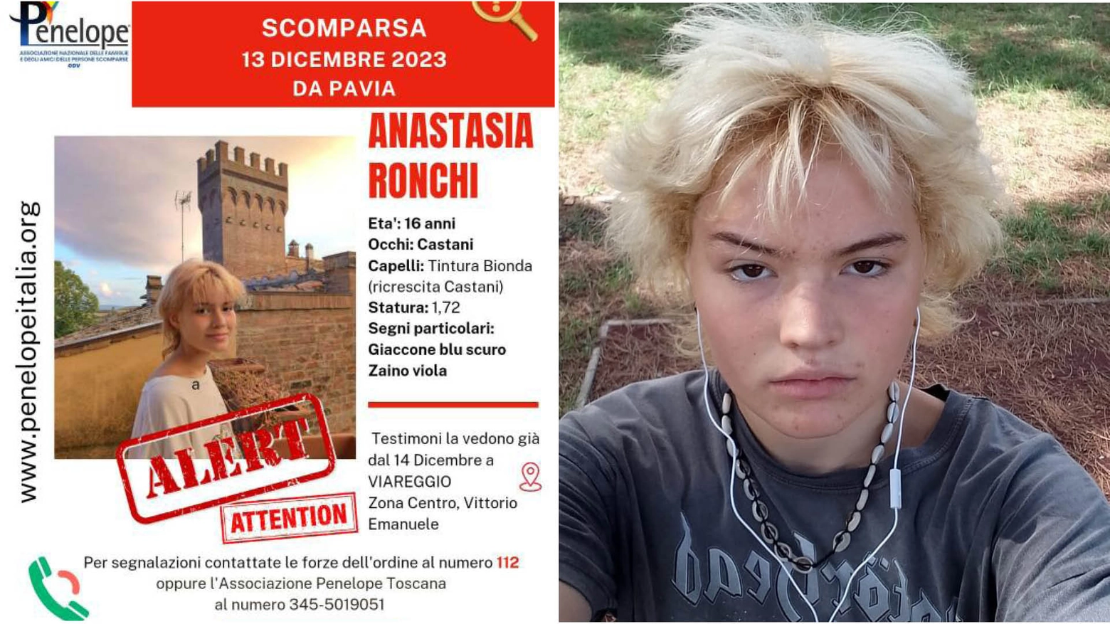 Ancora nessuna notizia di Anastasia Ronchi, 16enne scomparsa da una settimana da Pavia