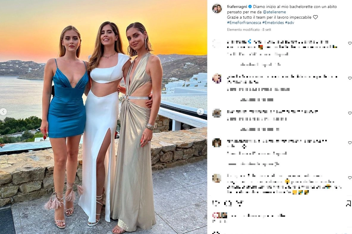 Francesca Ferragni tra le sorelle Valentina e Chiara a Mykonos (Foto Instagram)