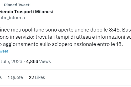 Il tweet di Atm
