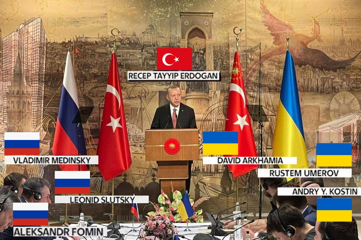 Il presidente turco Erdogan davanti ai mediatori russi e ucraini a Istanbul
