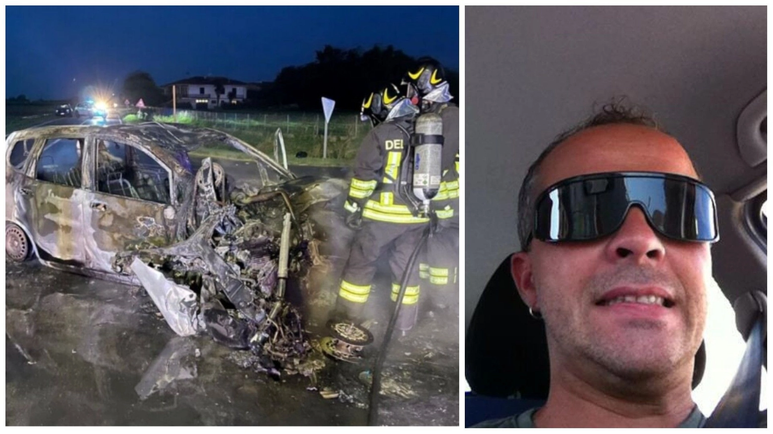 I mezzi distrutti dal rogo nel luogo dell'incidente stradale in cui ha perso la vita Reina Buttarelli, nella foto I mezzi distrutti dal rogo nel luogo dell'incidente stradale in cui ha perso la vita Reina Buttarelli, nella foto