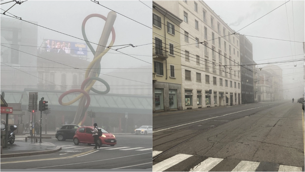 Nebbia a Milano in zona Cadorna
