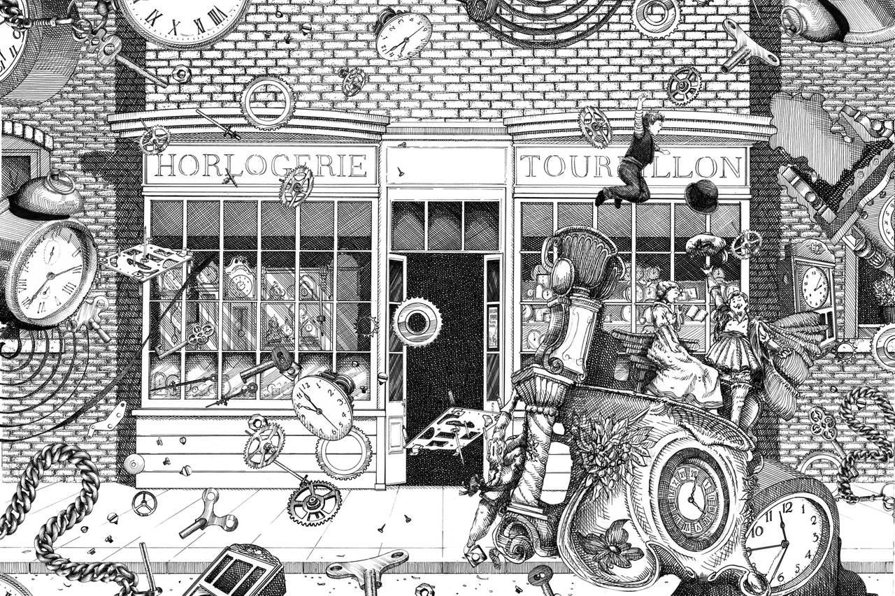 Una delle illustrazioni tratte dal libro L'orologio