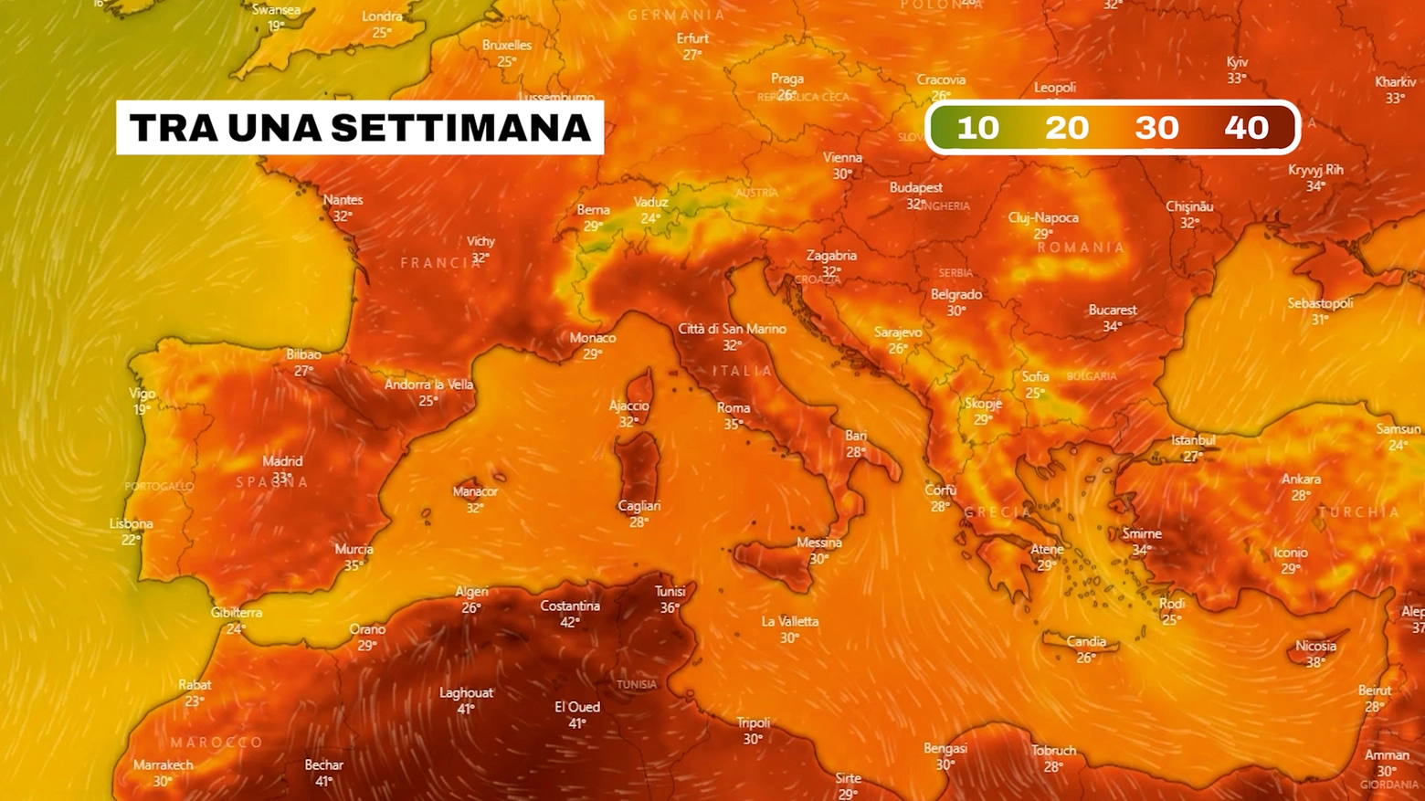 Le temperature previste per il prossimo finesettimana