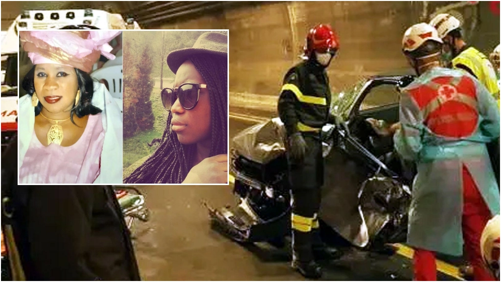 I soccorsi sul luogo dell'incidente e nel riquadro le due vittime, Maimouna Gueye (27 anni) e Aida Sene (52 anni)
