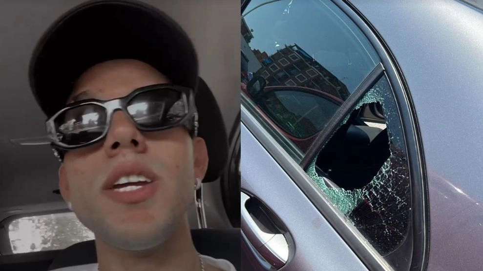 Aka7even e l'auto spaccata per un furto (Foto Instagram)