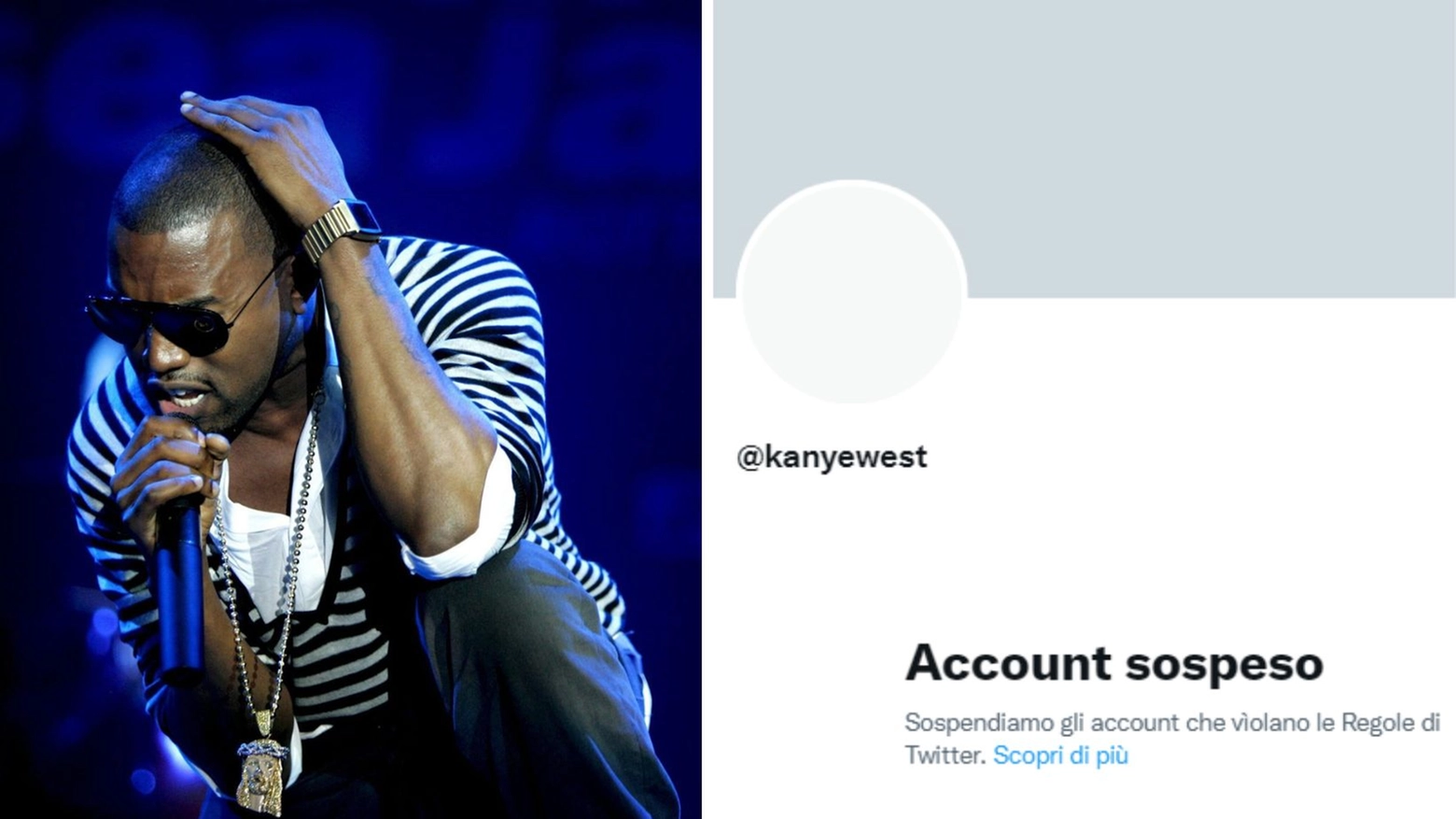 Il cantante hip hop americano  Kayne West e l'account sospeso