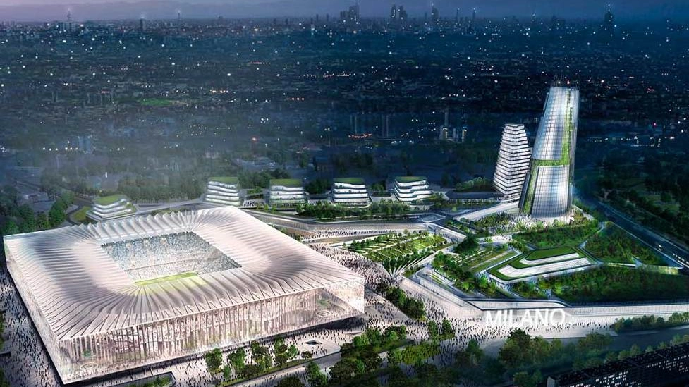 Un rendering che mostra le caratteristiche del futuro stadio di Milano