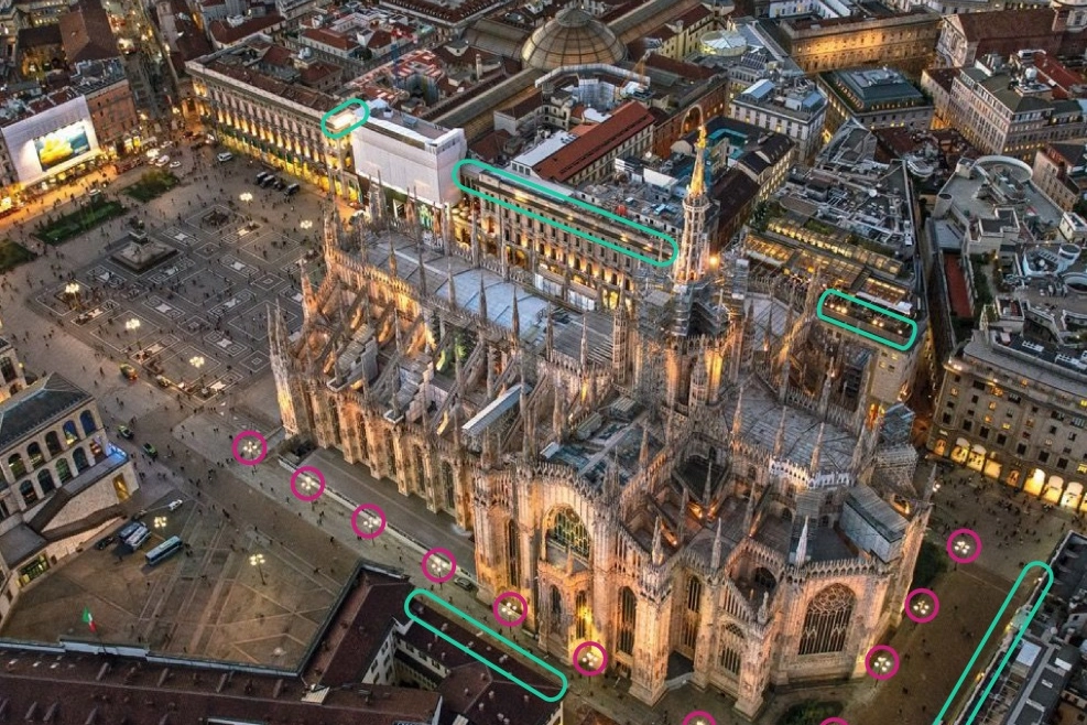 Dove saranno collocati i fari intorno al Duomo