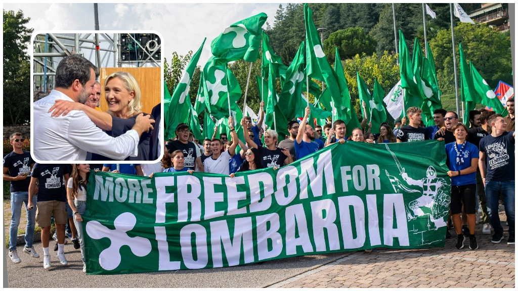 Salvini e Le Pen a Pontida e i militanti lombardi della Lega