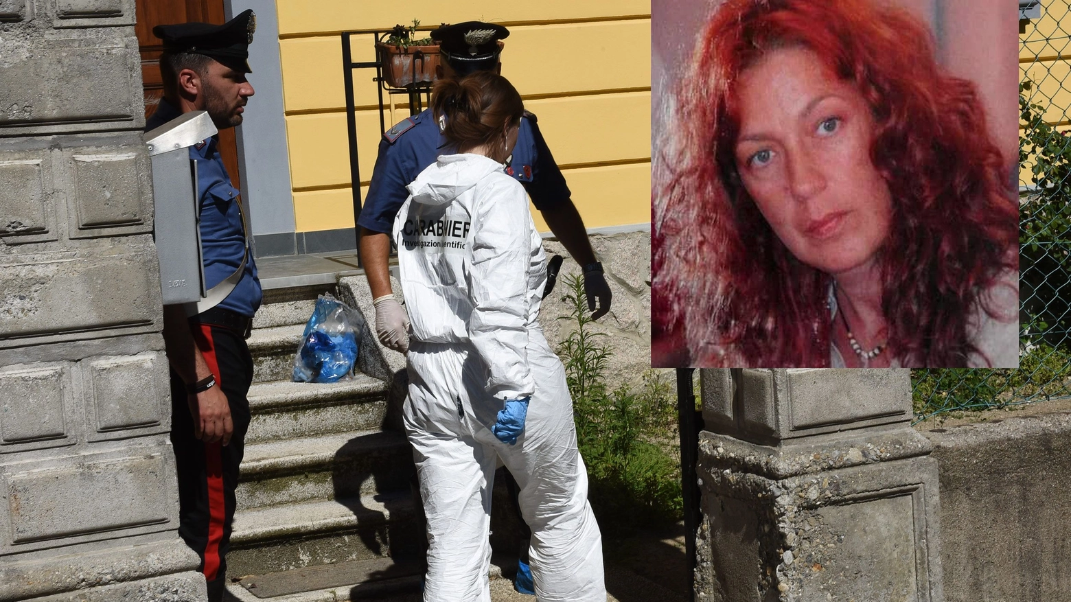 La vittima del delitto, Lorena Gisotti, e la scientifica a casa