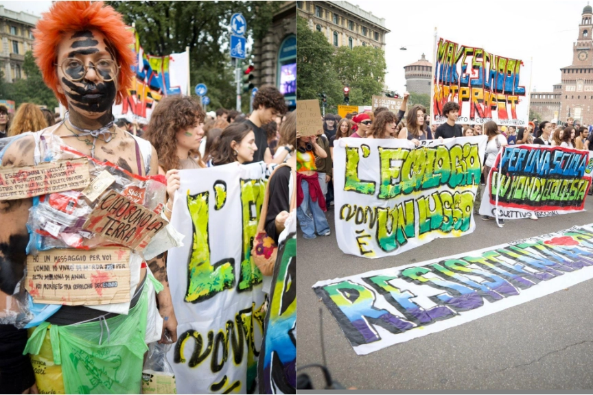 Studenti mascherati in piazza per l'emergenza climatica "sotto" il Castello Sforzesco