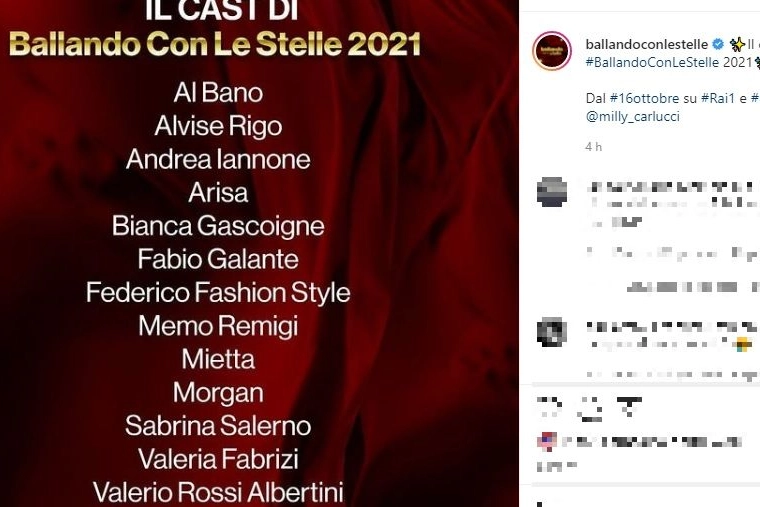 Ballando con le stelle 2021: il cast (post Instagram Ballando con le stelle)