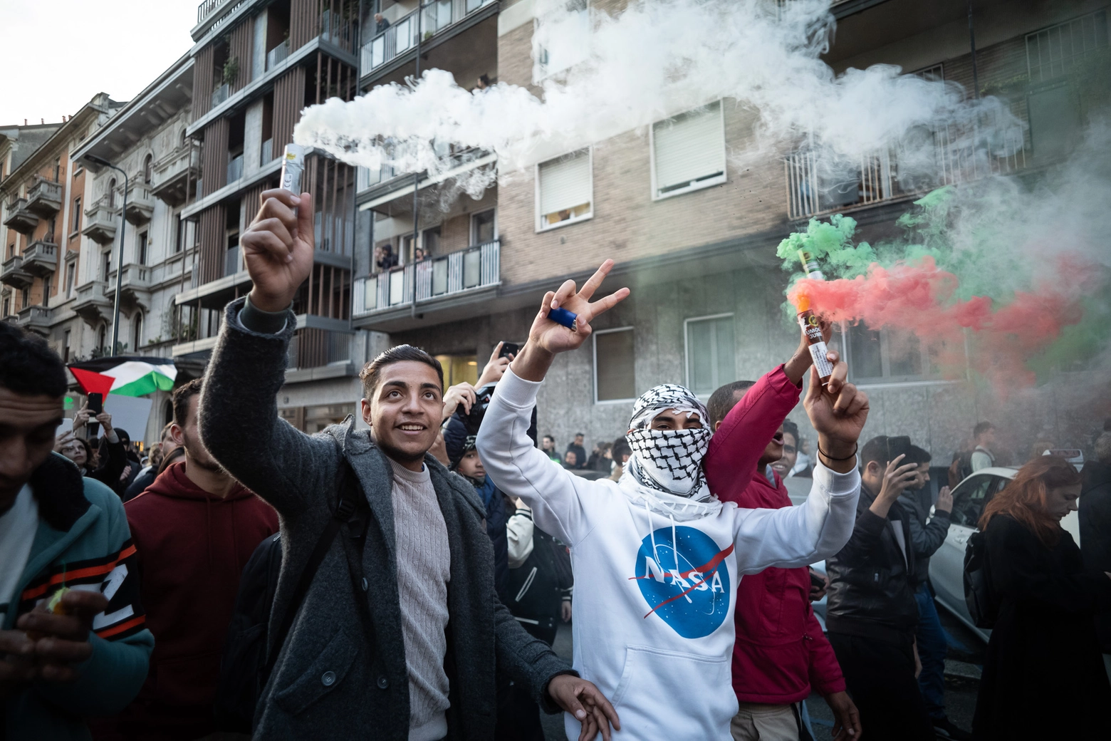 Un momento della manifestazione pro Palestina di oggi, sabato 11 novembre (Canella)
