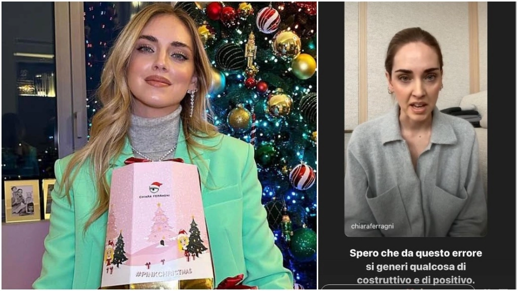 Chiara Ferragni con il pandoro Balocco "Pink Christmas" e nel video girato oggi per chiedere scusa