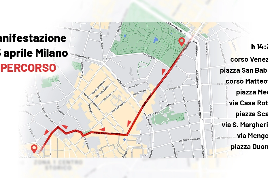 Il percorso del corteo nazionale del 25 Aprile a Milano 