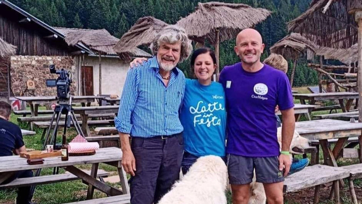 Giovanni Tavernaro e sua moglie Francesca insieme a Reinhold Messner