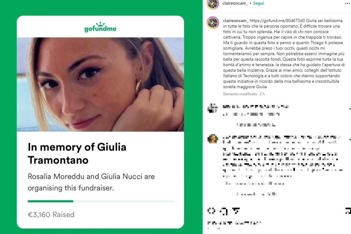 Giulia Tramontano, raccolta fondi in memoria della 29enne (Foto Instagram)