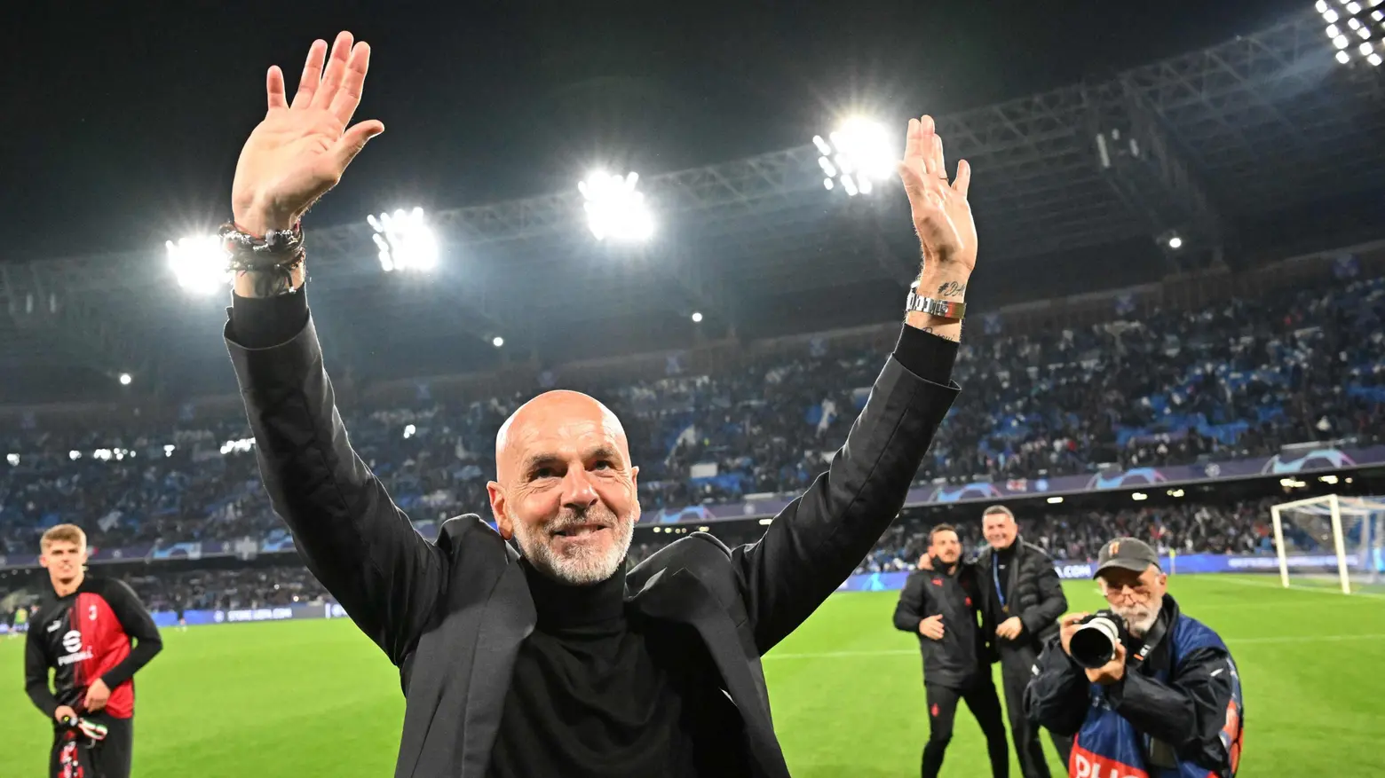L'esultanza di Pioli alla fine della partita L'esultanza di Pioli alla fine della partita