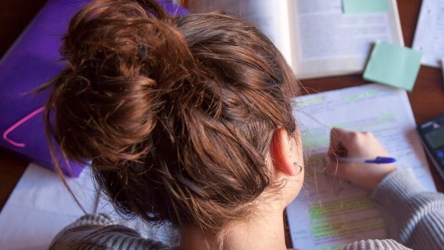 Studentessa alla prese con i compiti (Archivio) Studentessa alla prese con i compiti (Archivio)