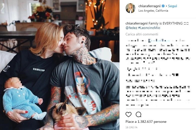 Chiara Ferragni, Fedez e Leone (Instagram)