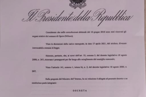 Decreto del Presidente sullo scioglimento del consiglio comunale di Opera