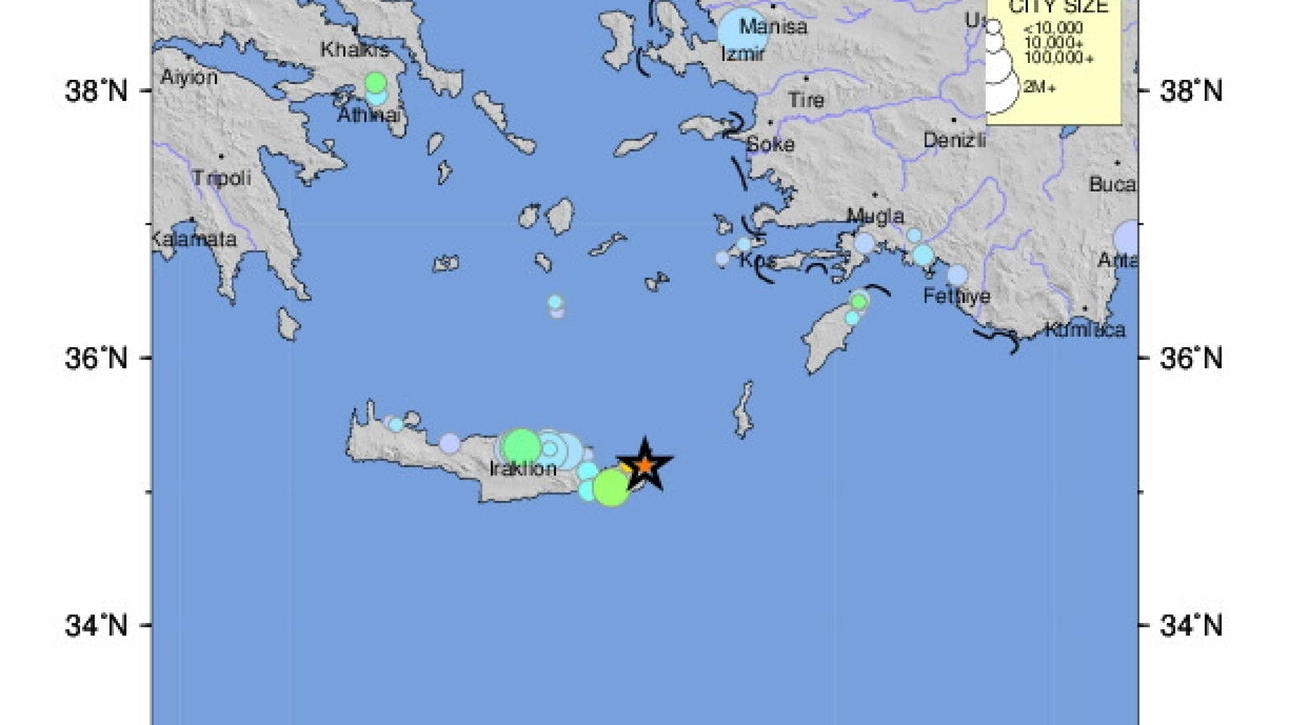Terremoto Creta oggi: l'epicentro (Ansa)